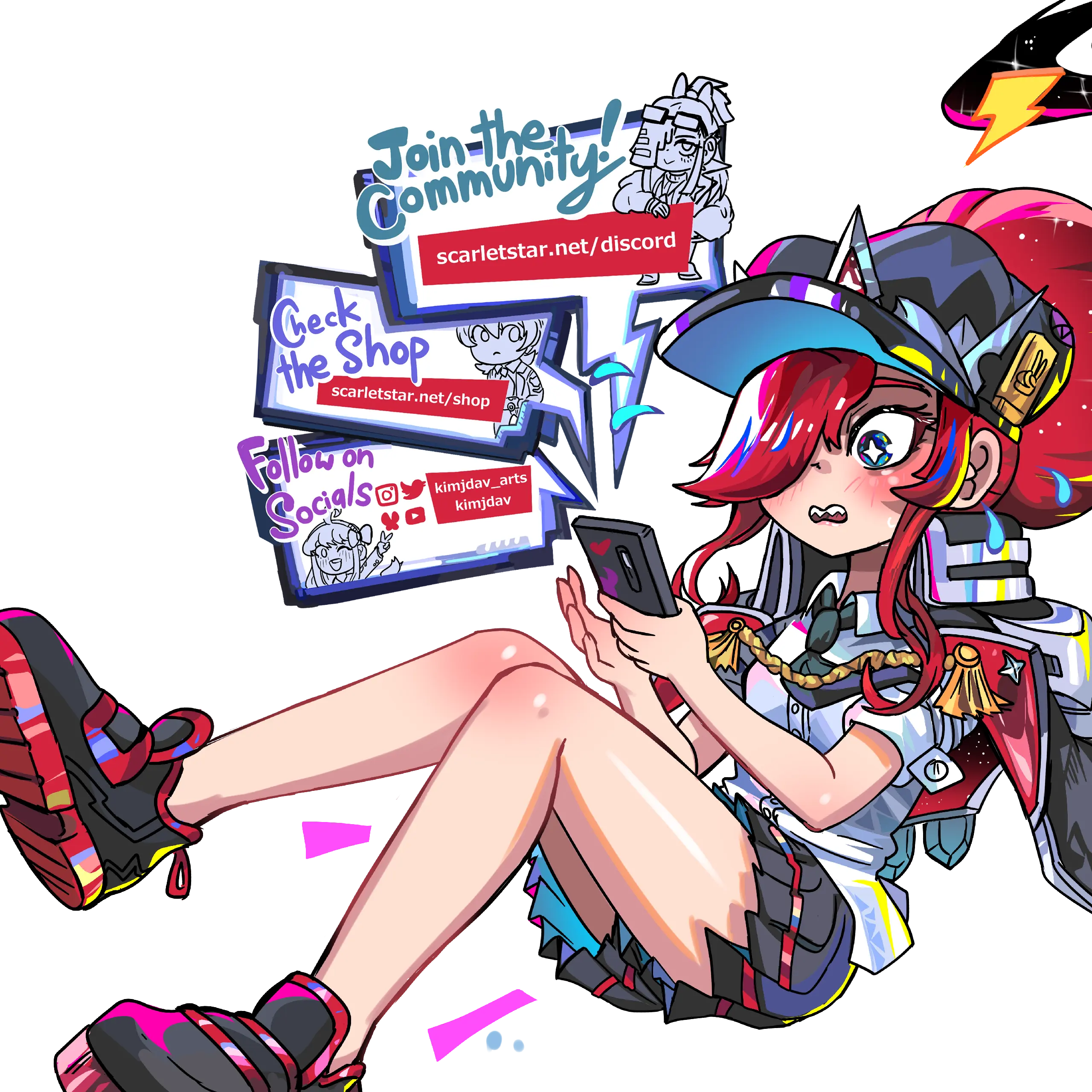 Scarlet Star checking community messages on her phone